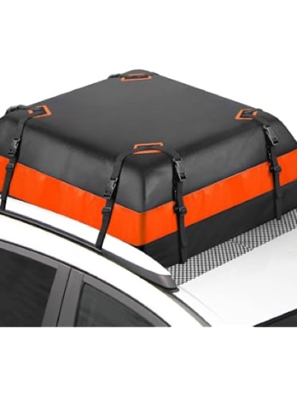Heavy-Duty Waterproof Roof Cargo Carrier Bag — Black with Orange Accents